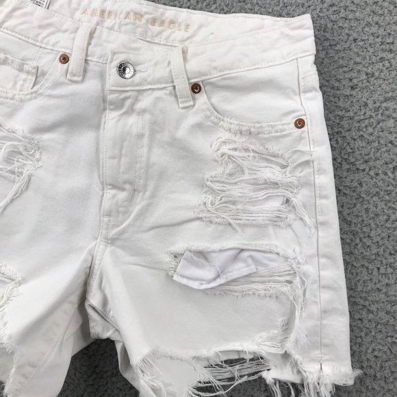 AMERICAN EAGLE Size 6 Highest Rise Distressed White Baggy Cut Off Shorts - Picture 2 of 16
